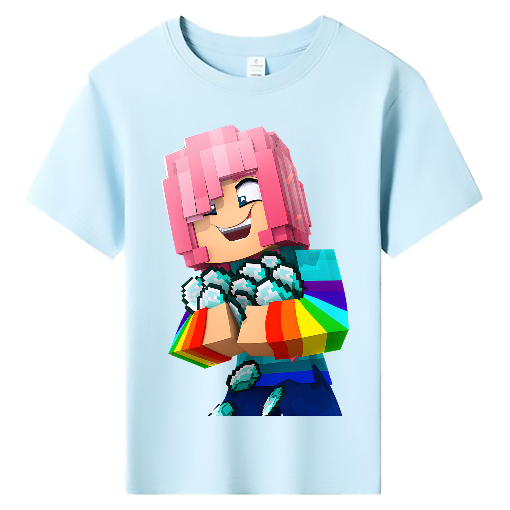 （画像用） マインクラフト ブロックの世界 Minecraft MC Block world 綿100％キッズTシャツ（フロントプリント）